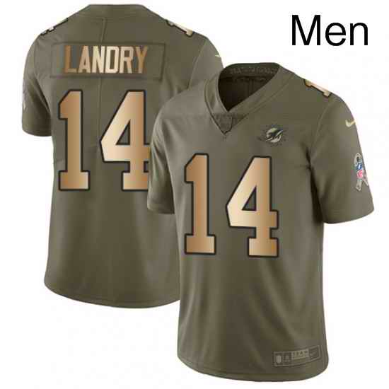 Mens Nike Miami Dolphins 14 Jarvis Landry Limited OliveGold 2017 Salute to Service NFL Jersey